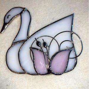 Stained Glass Vtg Swans Hanging Decoration 3.5”